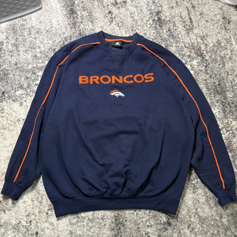NFL‎ Team Apparel Denver Broncos Sweatshirt Mens XL Navy Blue Orange KM72 21352